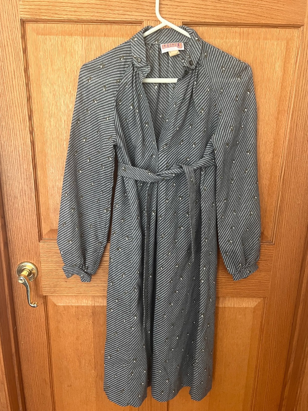 Vintage Union made Gray Striped V-Neck Belted Dress